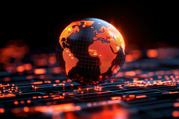 glowing digital globe with data points on dark background