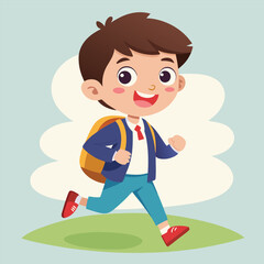 School Kid happily Going Their School Vector