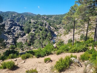 Naklejka premium hiking trail at piscia di gallo ghjaddu, corsica, france