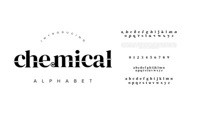 Chemical typography beauty fashion elegant minimalist serif italic fonts decorative wedding vintage retro logos. Minimal luxury font alphabet logo. Vector illustration