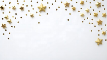 Obraz premium Elegant gold confetti border on a white background creating a luxurious and festive abstract design perfect for celebrations and special occasions.