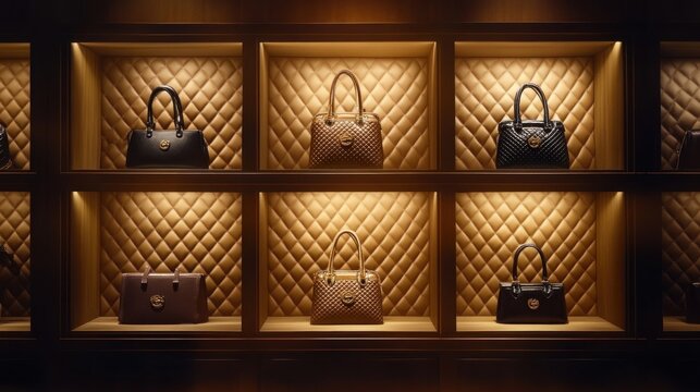 Luxury Handbags Displayed in an Elegant Boutique Setting