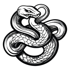 Fototapeta premium Fierce Coiled Snake with Intricate Scales and Striking Expression in Bold Black and White