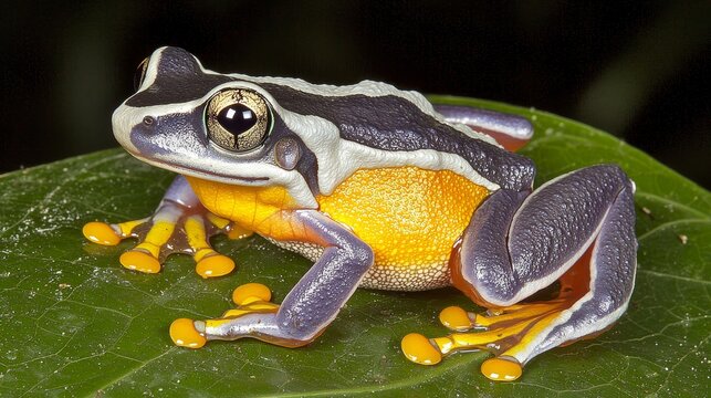 Vibrant Yellow and Purple Rainfrog Rainforest Habitat Animal Photography Lush Environment Close-Up View Nature's Beauty