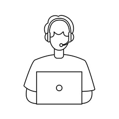 Man working on laptop. Employee, blogger, consultant, freelancer. Vector illustration on isolated white background.