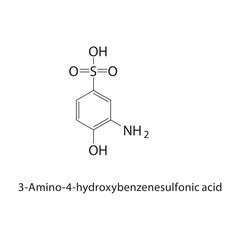 3-Amino-4-hydroxybenzenesulfonic acid skeletal structure.Sulfonic acid compound schematic illustration. Simple diagram, chemical structure.