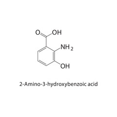 2-Amino-3-hydroxybenzoic acid skeletal structure.Aminobenzoic acid derivative compound schematic illustration. Simple diagram, chemical structure.
