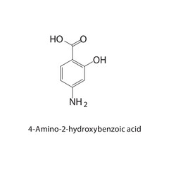 4-Amino-2-hydroxybenzoic acid skeletal structure.Aminobenzoic acid derivative compound schematic illustration. Simple diagram, chemical structure.