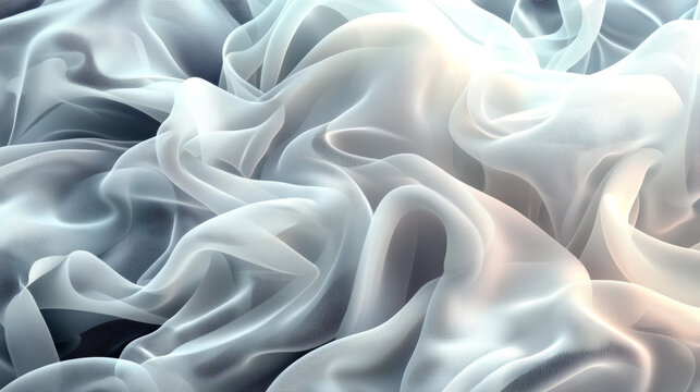 soft white tulle fabric background with airy folds and gentle waves, creating serene and delicate atmosphere. Perfect for backgrounds and textures