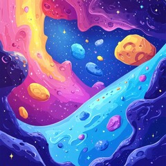 Colorful abstract space nebula with planets and stars