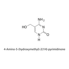 4-Amino-5-(hydroxymethyl)- 2(1H)-pyrimidinone skeletal structure.Pyrimidinone derivative compound schematic illustration. Simple diagram, chemical structure.