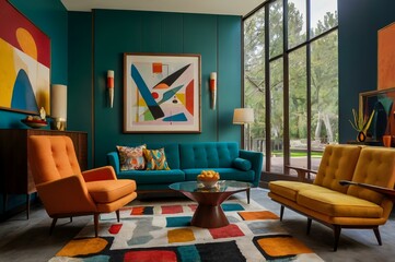 mid century scandinavian interior design of modern living room 