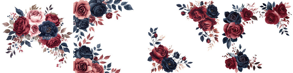 Burgundy Floral Bouquet with Romantic Roses and Peonies on White Background Elegant Vintage Style Flower Arrangement for Wedding Anniversary or Valentine s Day