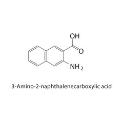 3-Amino-2-naphthalenecarboxylic acid skeletal structure.Naphthalene carboxylic acid derivative compound schematic illustration. Simple diagram, chemical structure.
