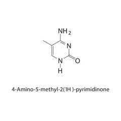 4-Amino-5-methyl-2(1H)- pyrimidinone skeletal structure.Pyrimidinone derivative compound schematic illustration. Simple diagram, chemical structure.