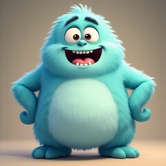 Obraz premium Cute Blue Furry Monster With a Big Smile and Friendly Expression.