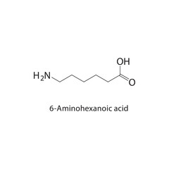 6-Aminohexanoic acid skeletal structure.Amino acid derivative compound schematic illustration. Simple diagram, chemical structure.