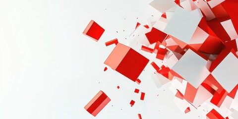 Abstract arrangement of red and white floating cubes in space