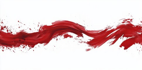 Thick wave of crimson paint elegantly sweeps across white canvas