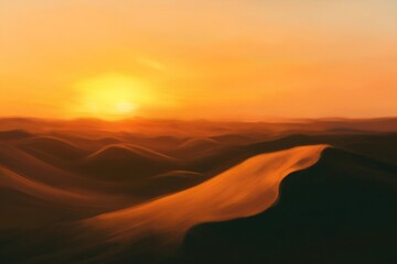 Obraz premium Scenic view of sand dunes bathed in golden light during sunset in the Sahara Desert, creating a mesmerizing landscape