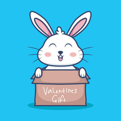 Cute Valentines Gift Rabbit Cartoon Vector Icon Illustration. Animal Nature Icon Concept Isolated Premium Vector. Flat Cartoon Style