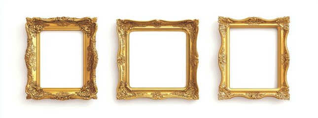 Picture frames isolated on white background luxury gold Vintage set