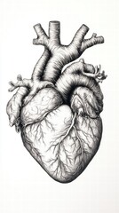 Detailed Anatomical Heart Drawing in Black and White