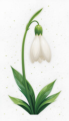 Obraz premium a spring flower with white petals and green leaves. It symbolizes the awakening of nature and brings a mood of freshness and joy.