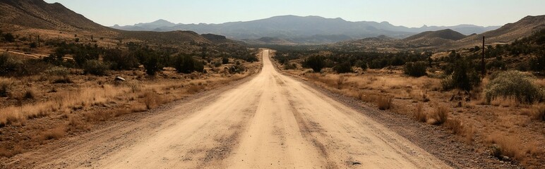 Fototapeta premium Long dirt road leading into desert mountains in the american southwest