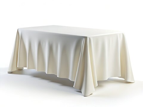 Elegant, empty white rectangular silk tablecloths ideal for events.  Clean and professional.