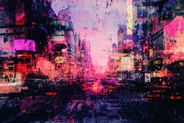 Fototapeta premium Abstract impressionistic painting of a vibrant and bustling city street