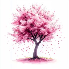 Blossoming cherry tree with pink petals in a serene setting during spring season