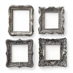 Picture frames isolated on white background luxury gold Vintage set