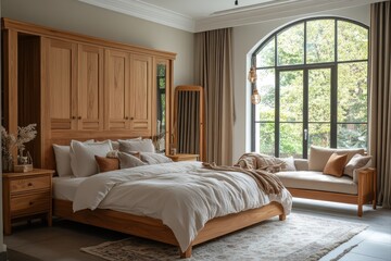 Elegant bedroom design modern home interior decor cozy atmosphere wide angle serenity