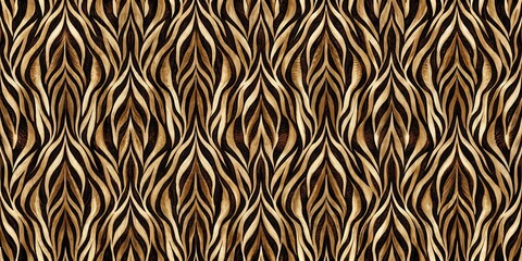 A seamless background featuring a zebra skin pattern with brown and black stripes repeating in a natural, organic manner, texture background, fashion fabric