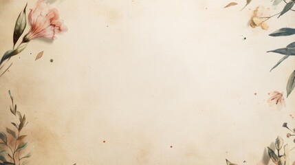 Blank Parchment Texture with Subtle Watercolor Splatters: Artistic and Spontaneous, Soft Pastel Hues, Expansive Center Space, Top-Down Perspective, Soft Diffused Lighting