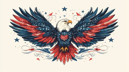 Obraz premium Majestic Bald Eagle with Spread Wings in Patriotic American Flag Colors