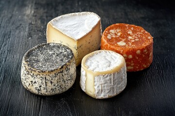 Variety of artisan cheeses from Europe.