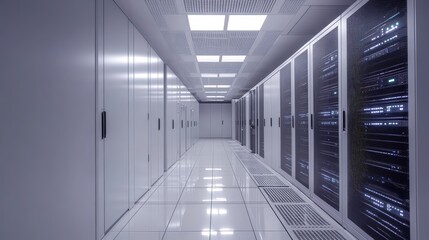 Obraz premium Hightech server room interior with modern design and advanced technology infrastructure