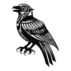 Obraz premium Intricate Stylized Bird with Futuristic and Tribal-Inspired Art Elements