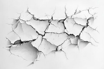 Obraz premium Detailed view of cracked white wall surface highlighting structural damage and wear over time