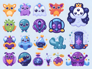 Obraz premium Adorable Kawaii Cute Monster Creatures Fantasy Art