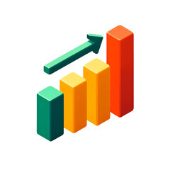 3d business graph with arrow on transparent background 