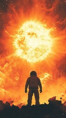 Fototapeta premium An astronaut stands silhouetted against a massive explosion in space
