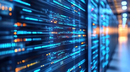 Naklejka premium Data center network cables and light effects hightech digital innovations in it infrastructure