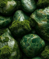 The emerald stones scattered around sparkle in the rays of the sun, reflecting its light and giving the place a special magical aura. Moss growing on the rocks adds a touch of calm and tranquility to 