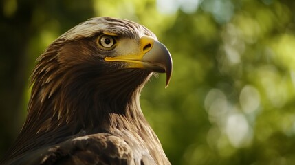 Obraz premium Bald eagle head close-up portrait on a blurred green background