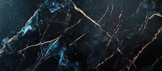 Dark blue marble texture with golden veining, featuring a glossy finish, predominantly deep black background with subtle light reflections.