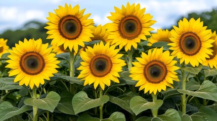Fototapeta premium Vibrant Sunflowers in a Golden Field Under Clear Blue Sky
