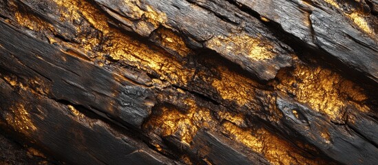 Rustic background of golden bark texture with deep browns and subtle yellows complemented by dark cut wooden logs arranged in a natural pattern